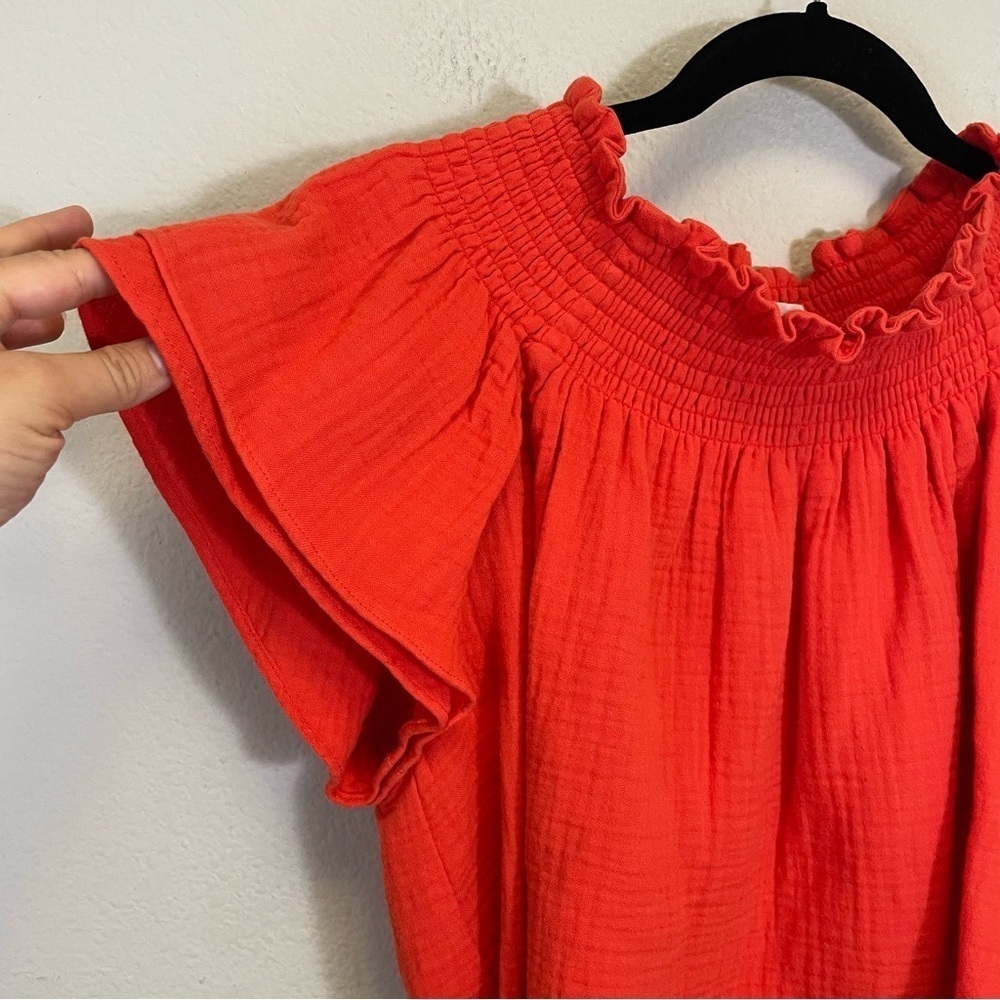 Apiece Apart Orange Off The Shoulder Gauzy Smocked Crop Blouse Size 4 - Picture 4 of 8